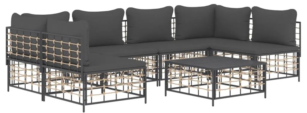 7 pcs conjunto lounge de jardim c/ almofadões vime PE antracite