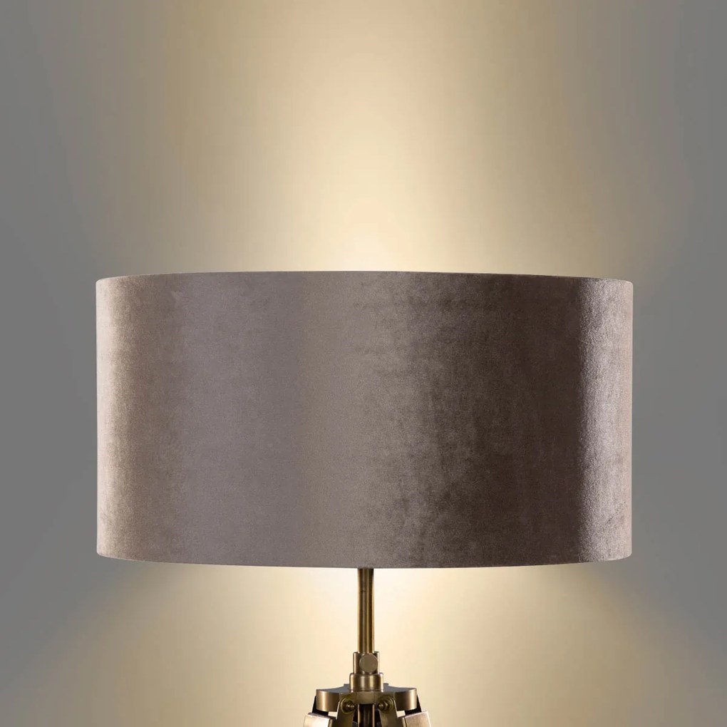 Candeeiro de Pé Tripod em Latão com Abajur em Veludo Taupe 50cm - Cortin