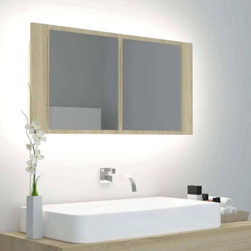 804975 vidaXL Armário espelhado casa de banho LED acrílico carvalho sonoma