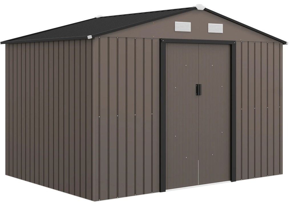 Outsunny Abrigo de Jardim 277x195x192 cm  Metálico para Armazenamento de Ferramentas com Base de Reforço Incluída Madeira | Aosom Portugal