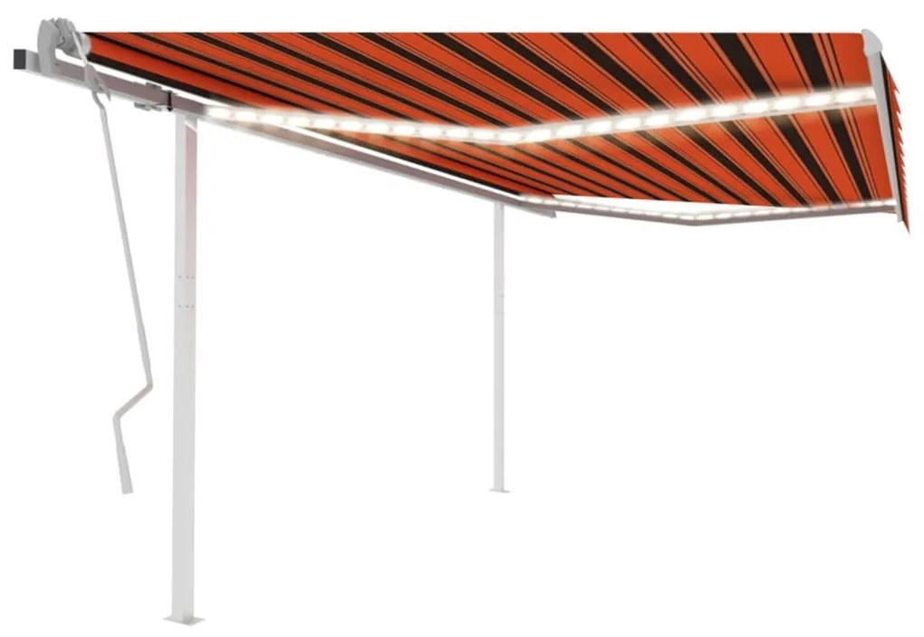 Toldo retrátil manual com luzes LED 4,5x3,5m laranja e castanho