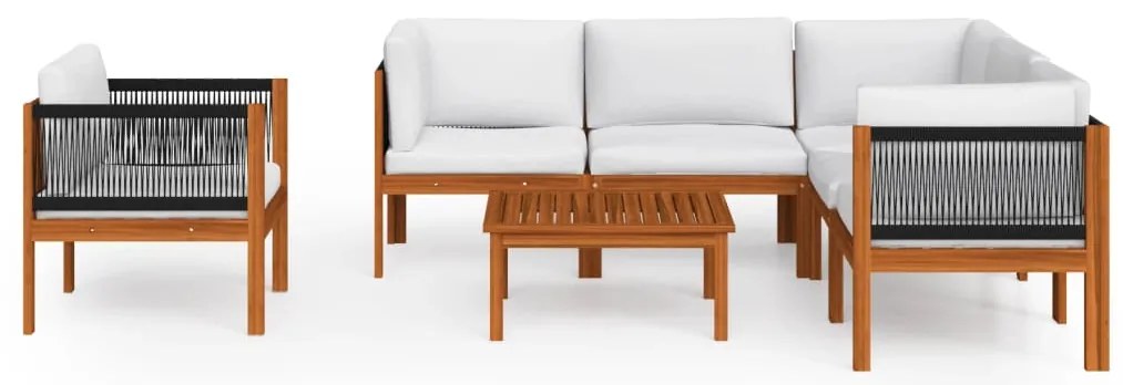 7 pcs conjunto lounge jardim c/ almofadões acácia maciça creme