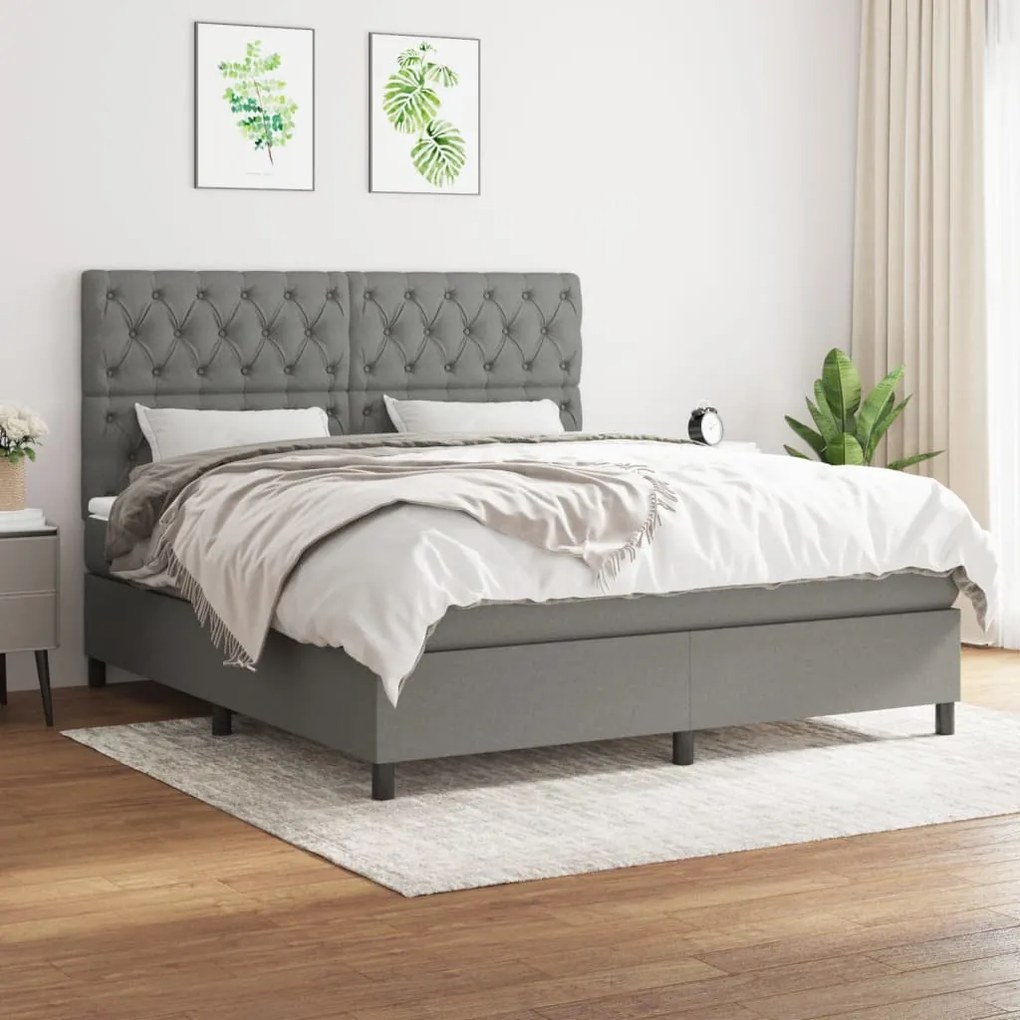 vidaXL Cama com molas/colchão 160x200 cm tecido cinzento-escuro