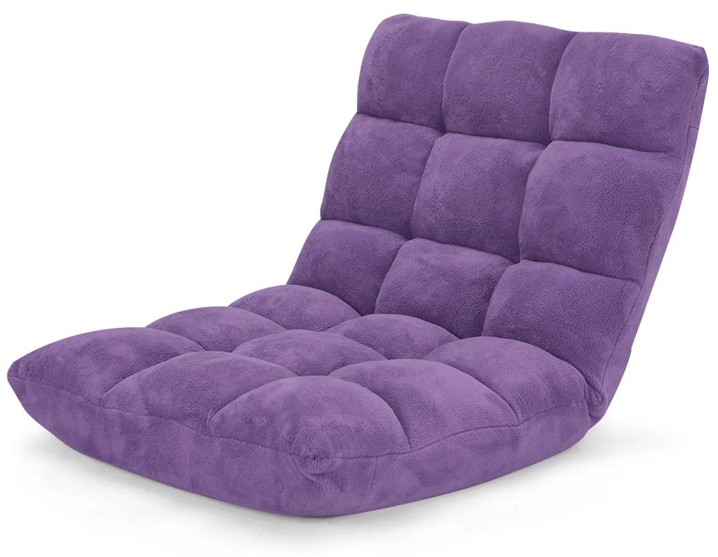Sofá Dobrável Encosto Ajustável 14 Posições Quarto Cadeira Sala de Estar 105 x 56 x 15 cm Violeta