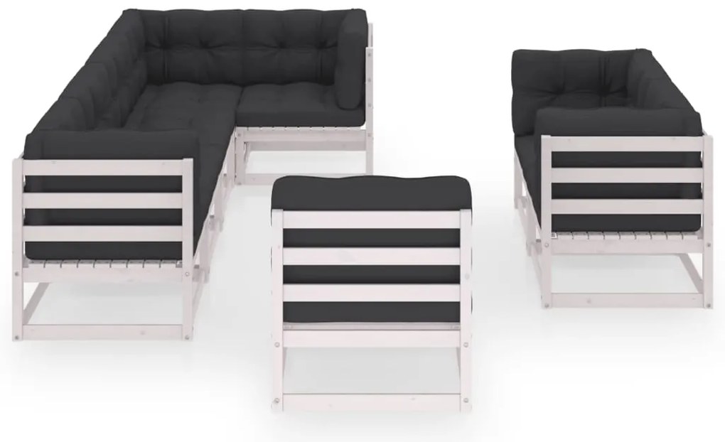 8 pcs conjunto lounge de jardim c/ almofadões pinho maciço