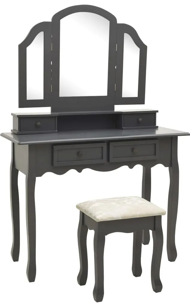 Conj. toucador c/ banco 100x40x146cm madeira paulownia cinzento
