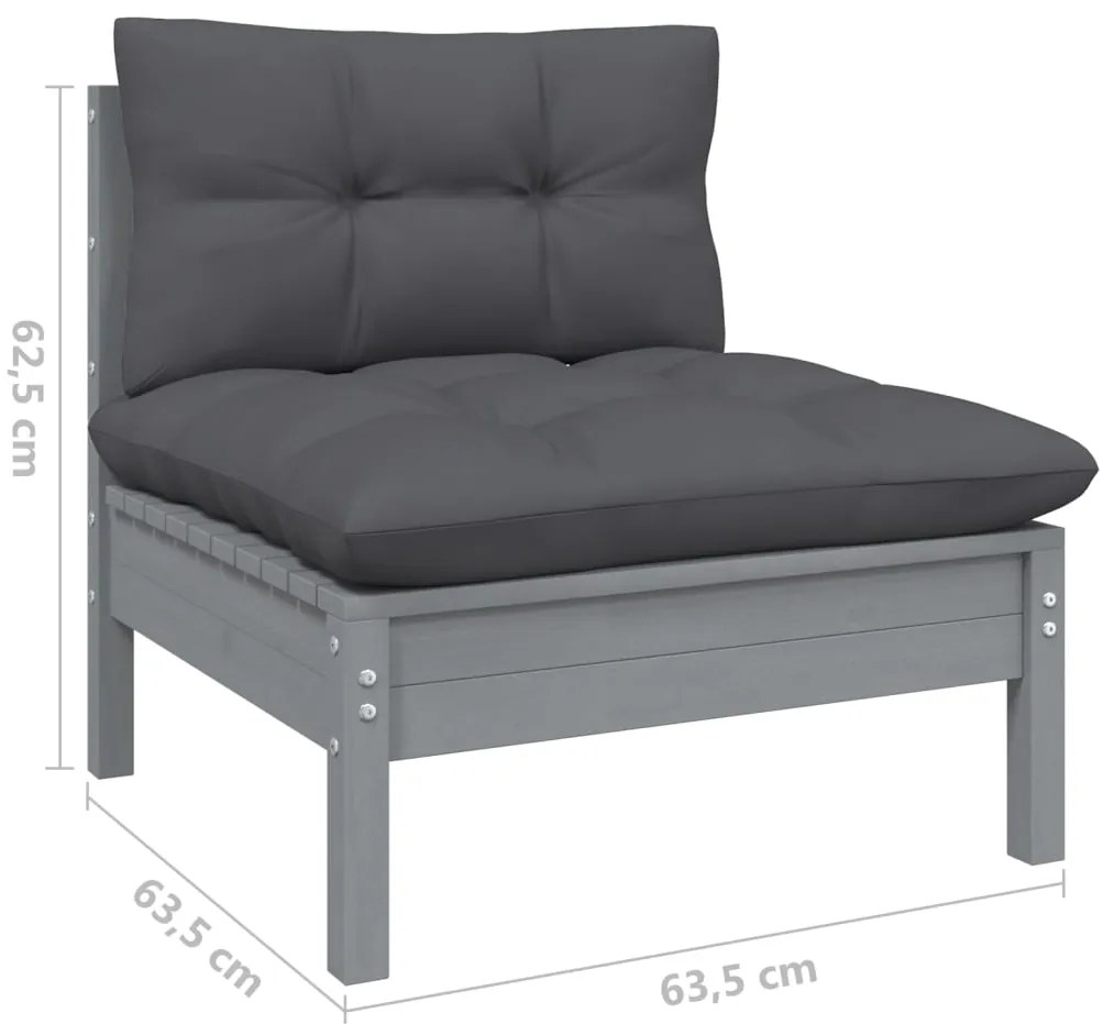 11pcs conjunto lounge de jardim + almofadões pinho maciço cinza