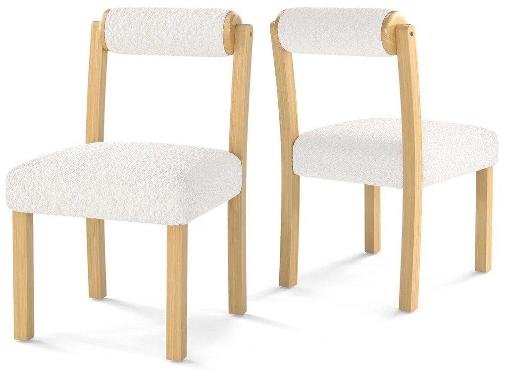 Conjunto de 2 cadeiras de jantar estofadas em sherpa sintética com estrutura em madeira de borracha Natural+Branco