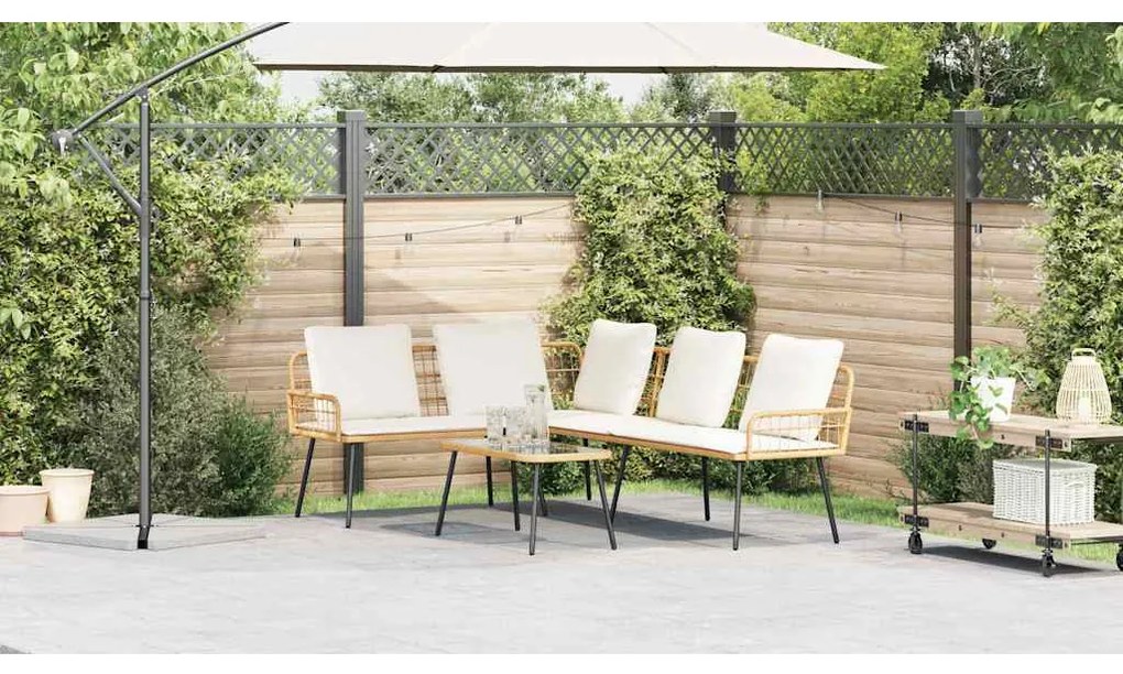 Conjunto de Sofá de Jardim 2 Peças com Almofadas em Rattan Natural