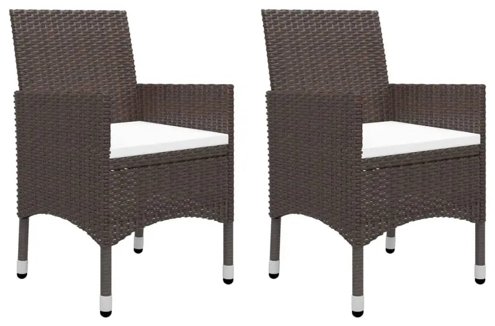 3 pcs conj. bistrô de jardim vime PE e vidro temperado castanho