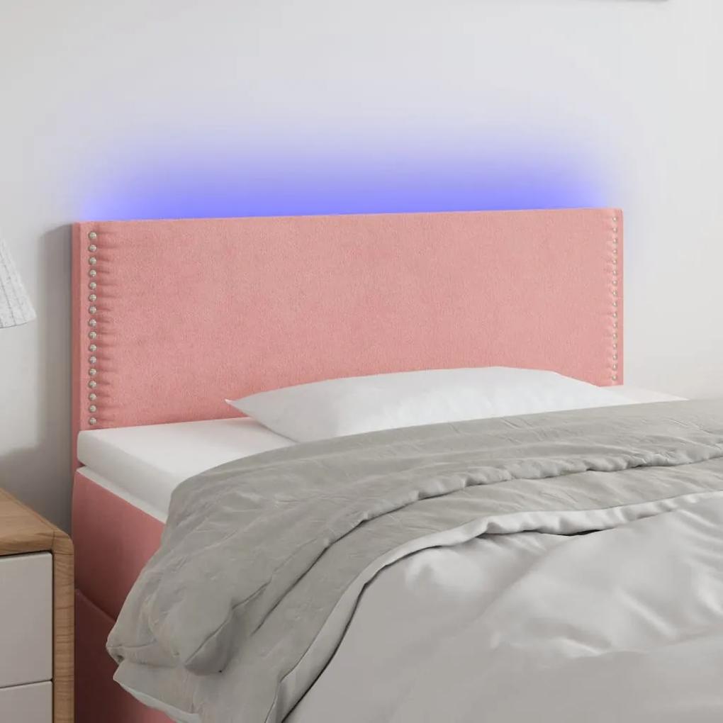 3121513 vidaXL Cabeceira de cama c/ luzes LED veludo 90x5x78/88 cm rosa
