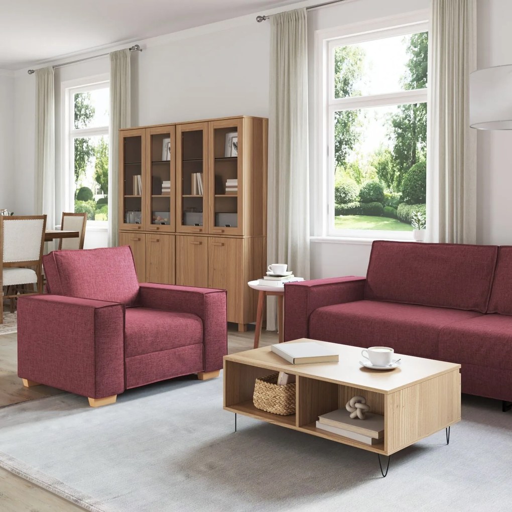 Conjunto de Sofá de 3 Peças com Almofadas Vermelho Vinho