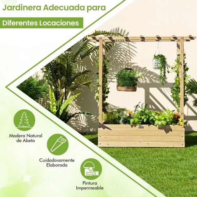 Floreira elevada com treliça para plantas em arco Furos de drenagem 100 x 44 x 113,5 cm Natural