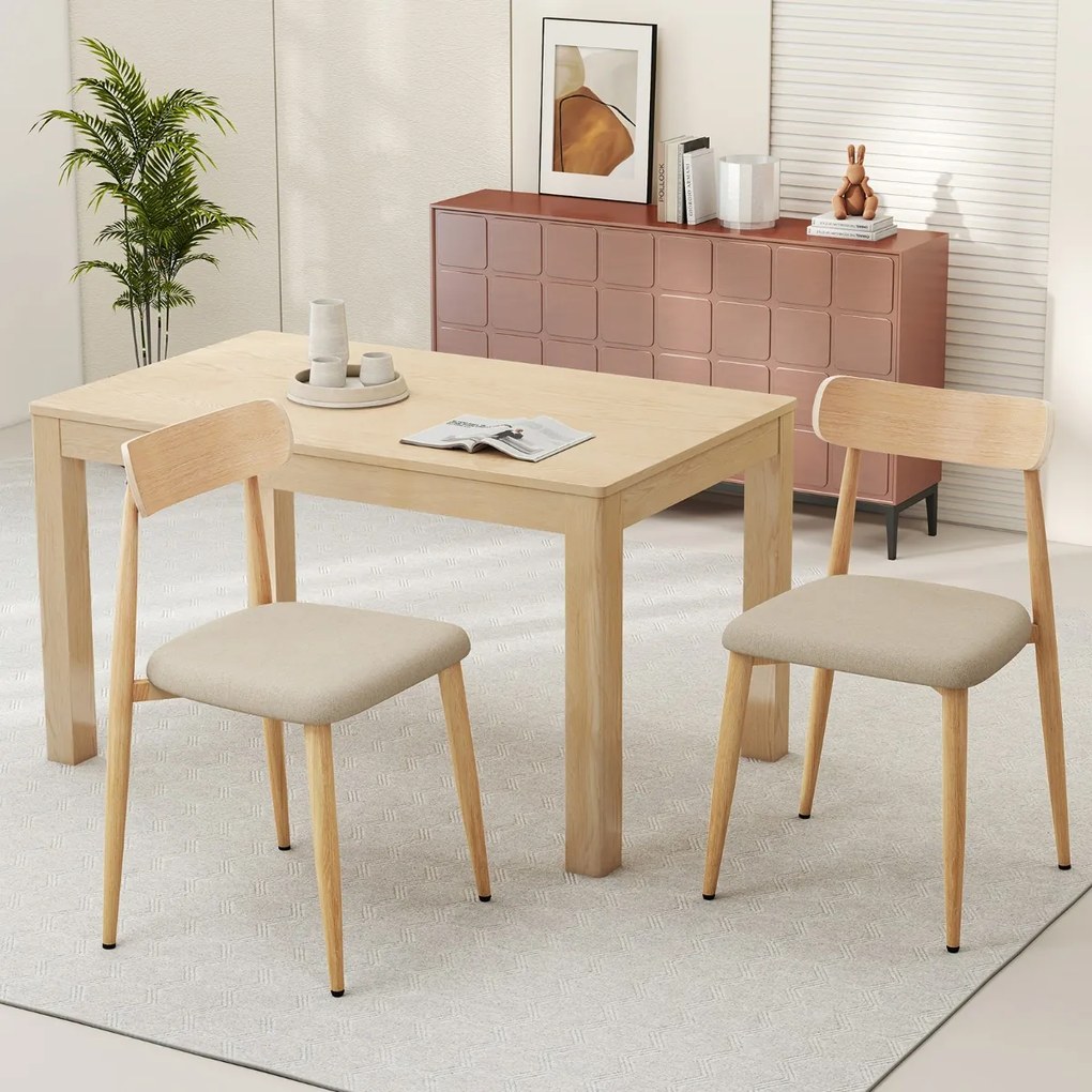 Conjunto de 2 cadeiras de jantar modernas (MESA NÃO INCLUIDA) estofadas em tecido de linho com pernas de metal resistentes natural