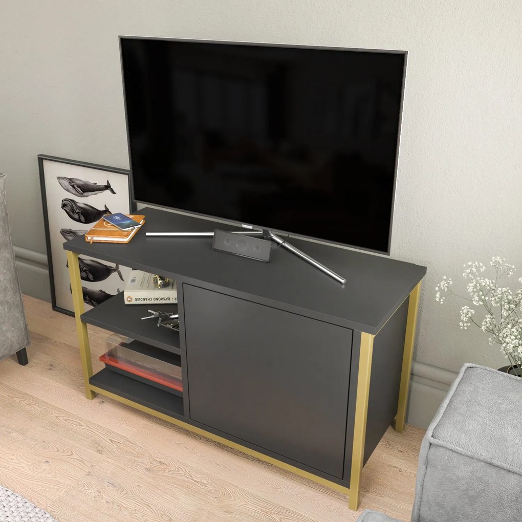 Móvel TV Muskegon – Dourado e Antracite – 89,6 x 35,3 x 50,8 cm