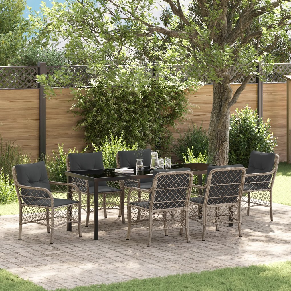 vidaXL Conjunto de Jantar de Jardim com Almofadas Cinza-Claro de Rattan Poliéster