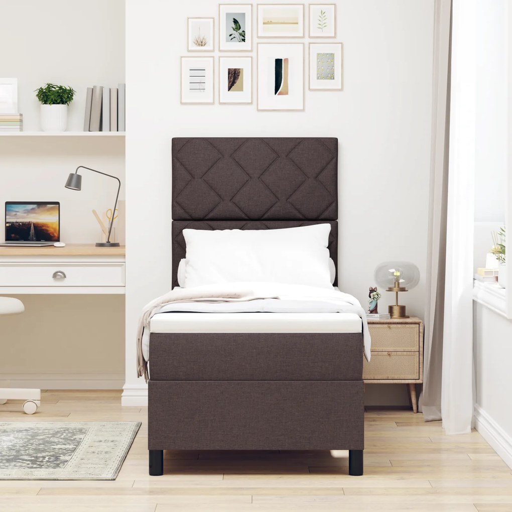 Cama Box Spring com Colchão Castanho Escuro 80x200 cm Tecido