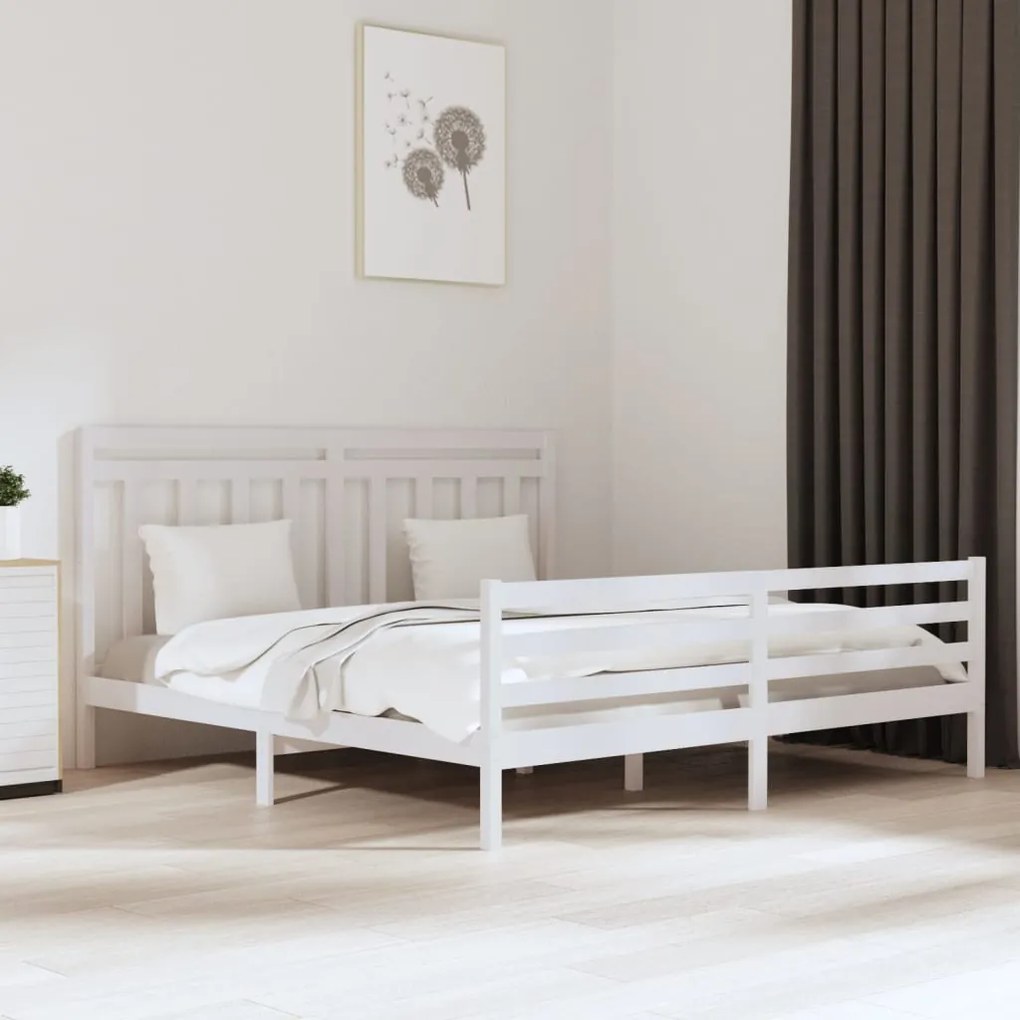 vidaXL Estrutura de cama super king pinho maciço 180x200 cm branco