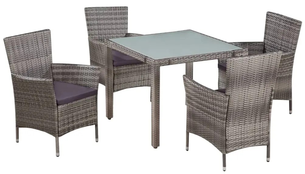 vidaXL 5 pcs conjunto jantar exterior c/ almofadões vime PE cinzento
