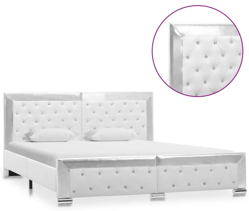 vidaXL Estrutura de cama 160x200 cm couro artificial branco