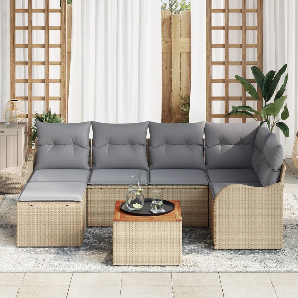 Conjunto de Sofá de Jardim vidaXL com Almofadas Bege em Polirattan Aca