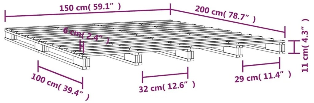 Cama de paletes king 150x200 cm pinho maciço castanho mel