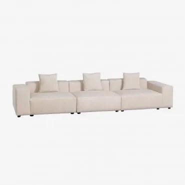 Sofá Modular De 3 Peças ↔︎375 Cm Com Apoio De Braço Baixo Bruna Bombazina Crema Linho - Sklum