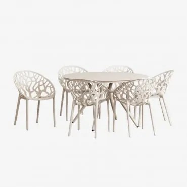 Conjunto De Mesa Redonda Ø125 Cm Em Alumínio Valerie E 6 Cadeiras De Jardim Ores Tapioca Bege - Sklum