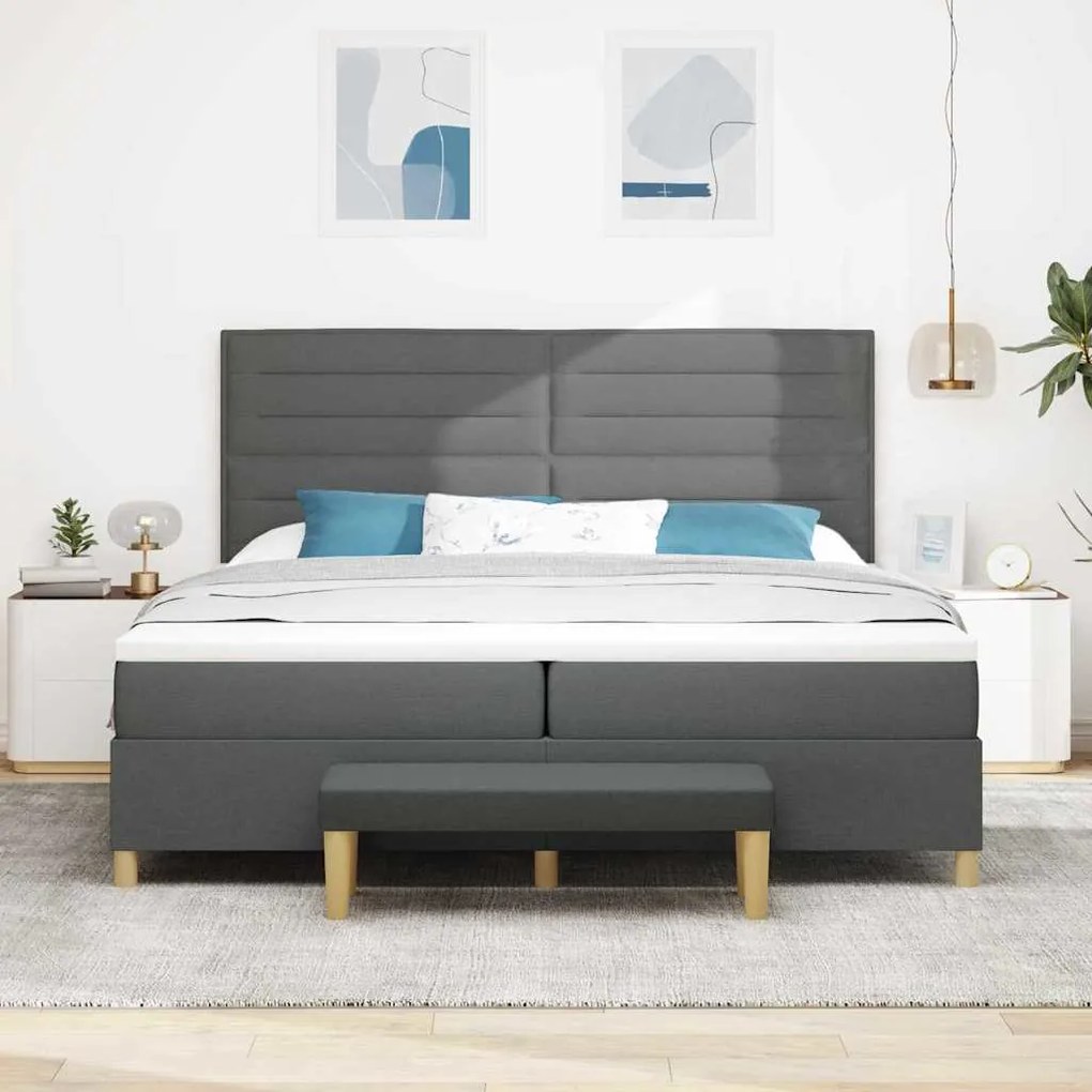 Cama Box com Colchão e Banco vidaXL Cinza Escuro 200x200 cm Tecido