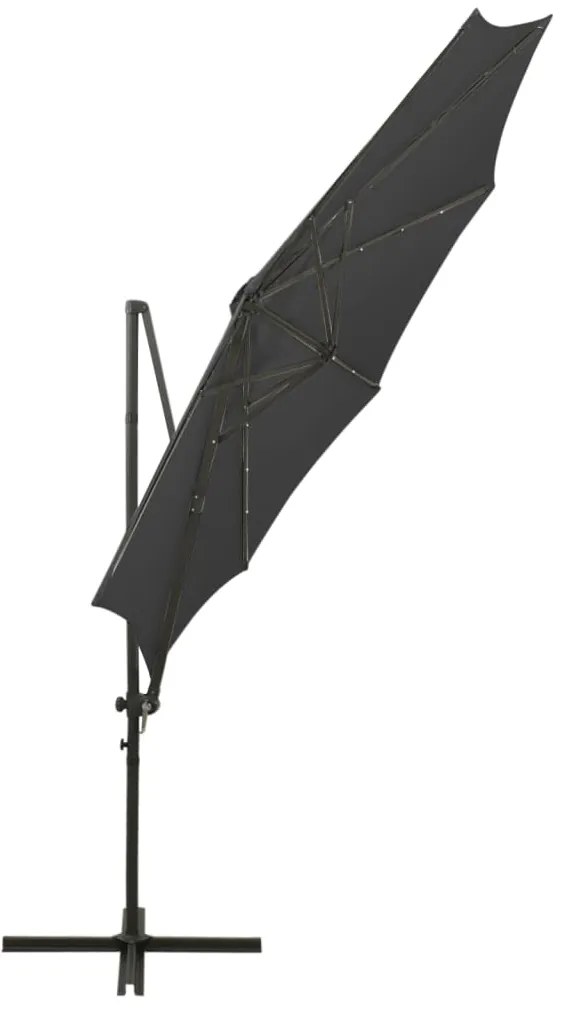 Guarda-sol jardim cantilever c/ poste/luzes LED 300cm antracite