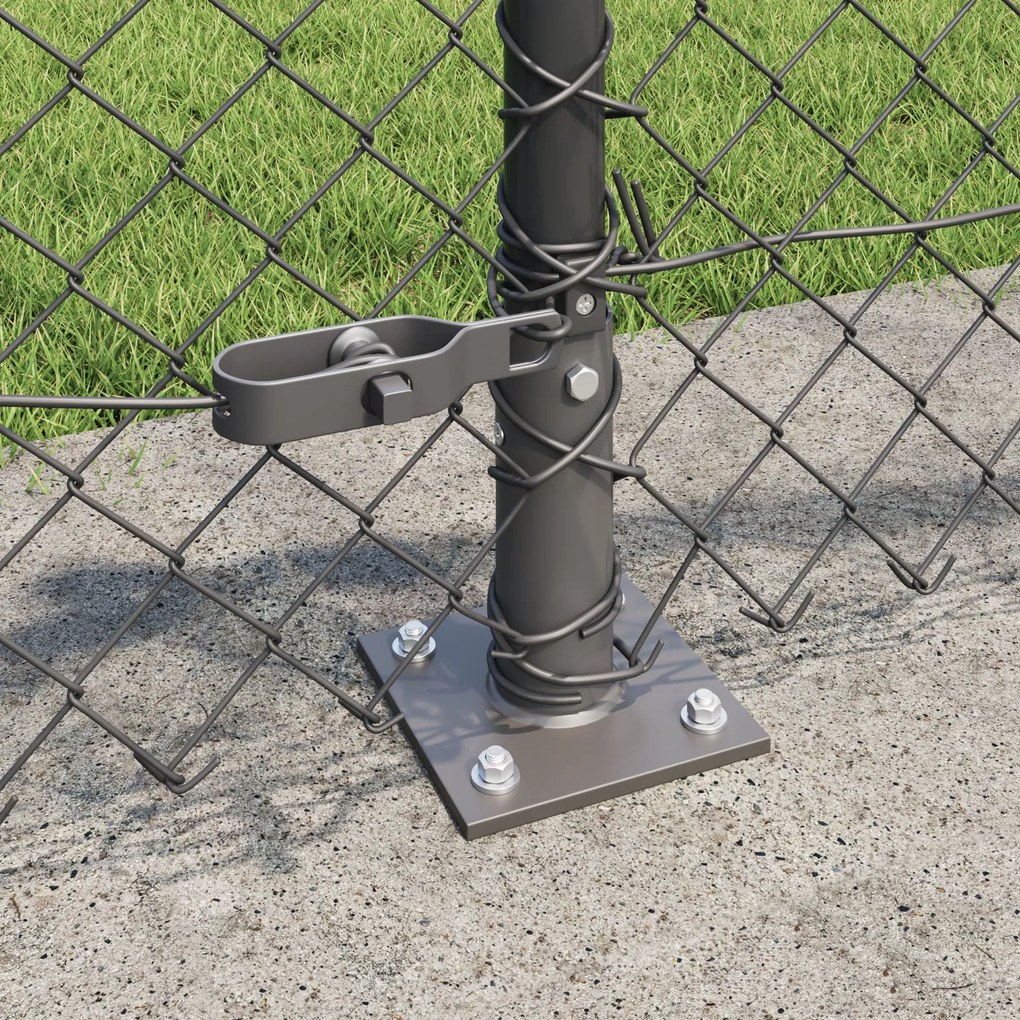 Cerca de Cadeia com 13 Postes Flangeados 0.4x25 m Aço Galvanizado