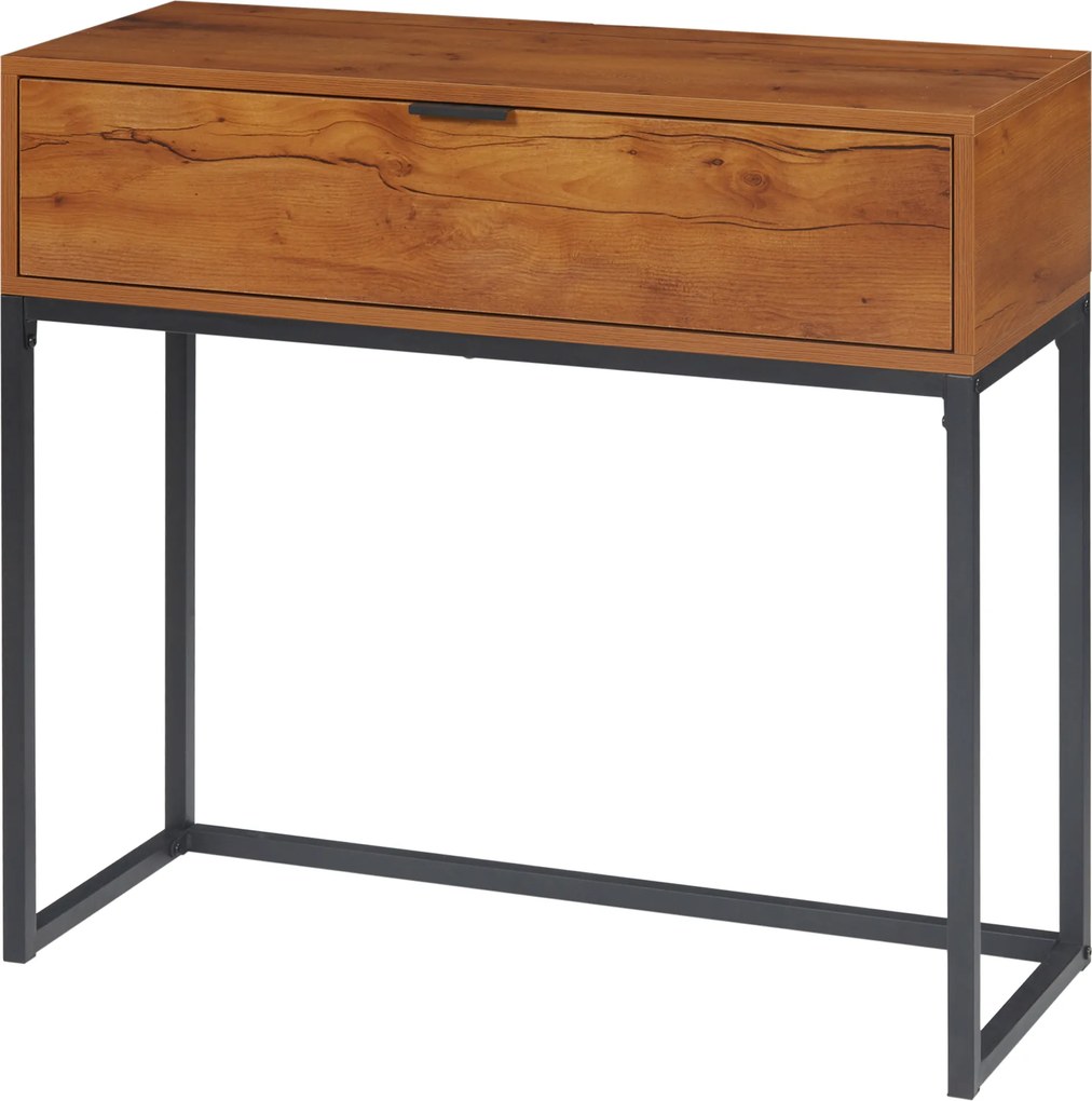 Mesa de consola, com gaveta e pés em aço, para sala de estar, hall de entrada, corredor, 80 x 30 x 76 cm, castanho
