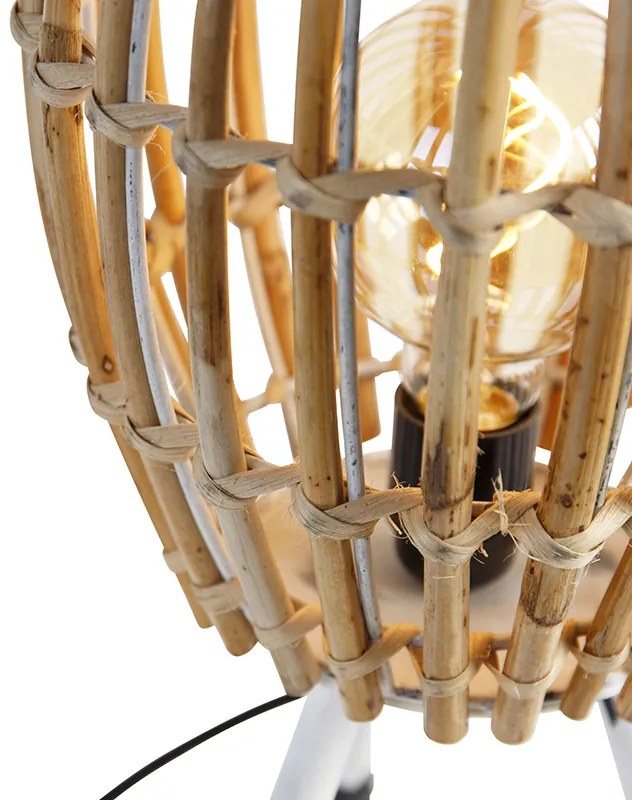 Candeeiro de mesa rústico tripé bambu com branco - Canna Capsule Rústico