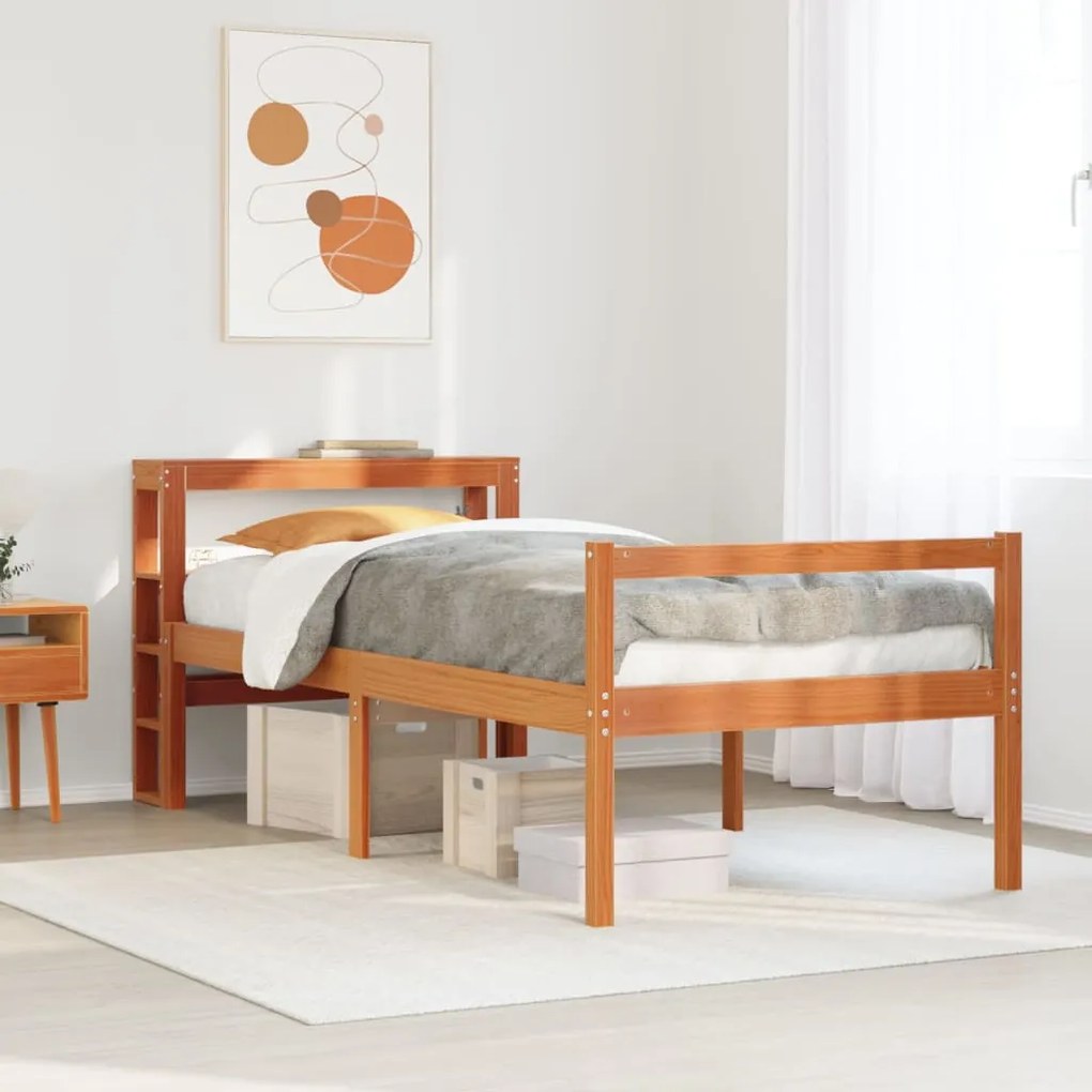 vidaXL Estrutura cama c/ cabeceira 75x190 cm pinho maciço castanho-mel