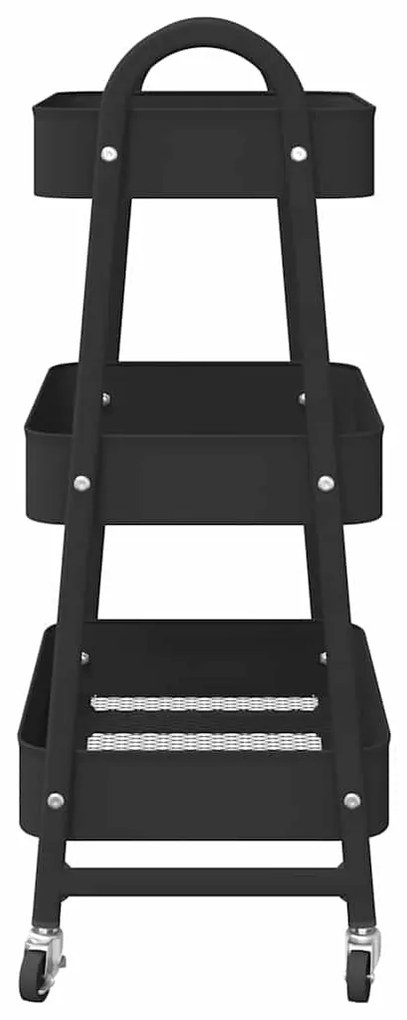 Carrinho de arrumação com 3 níveis 42x41,5x77 cm aço preto