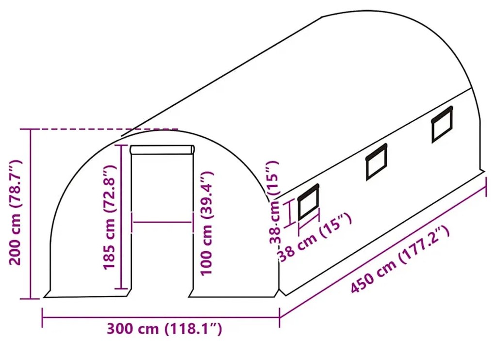 Cobertura de substituição p/ estufas 13,5m² 300x450x200cm verde