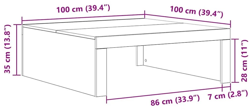 Mesa de Café de Carvalho Preto - 100 x 100 x 35 cm, feita de madeira d