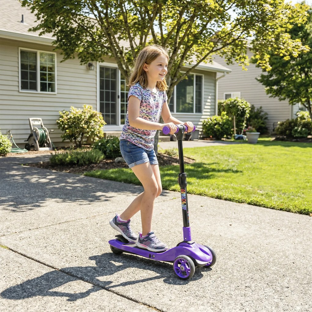 Trotinete Elétrica para Crianças de 3 Rodas, 64 x 29 x 83 cm, Dobrável, Violeta