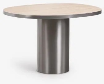 Mesa De Jantar Oval 120x100 Cm Em Pedra Natural E Aço Inoxidável Fertrix Travertino - Sklum
