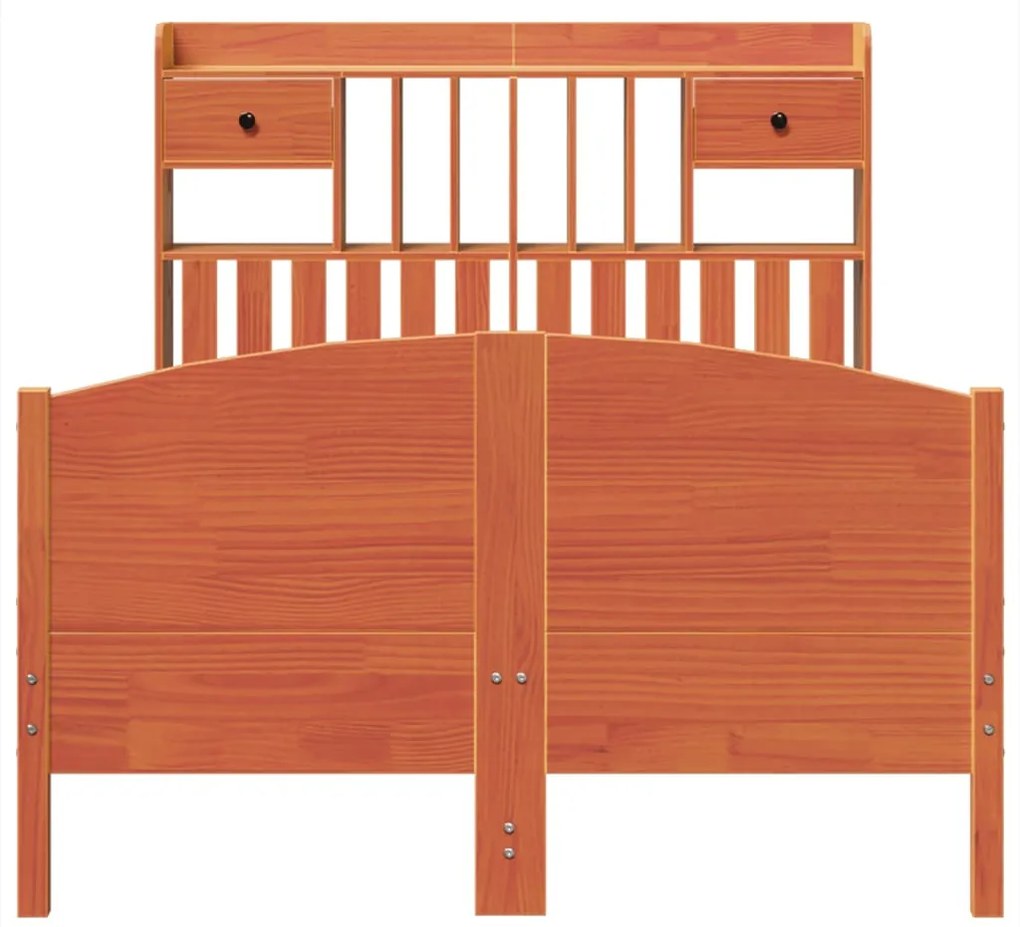 Cama c/ estante sem colchão 120x190cm pinho maciço castanho-mel