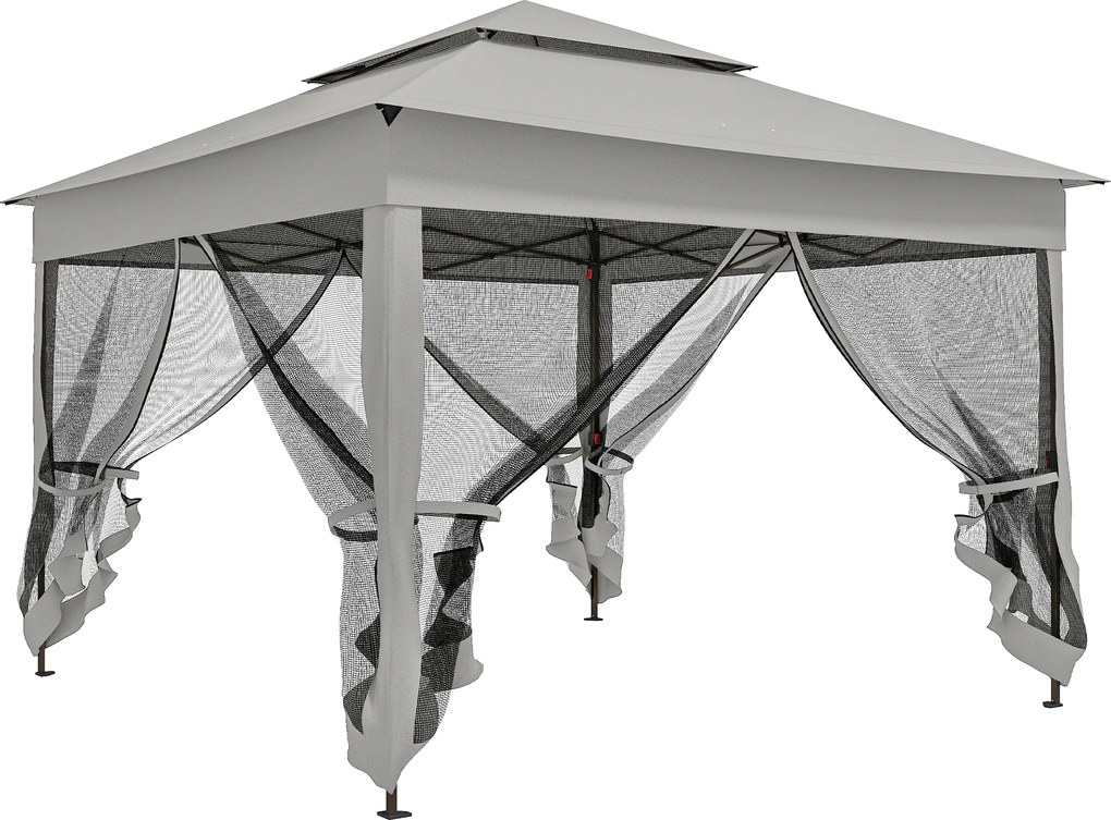 Outsunny Tenda Dobrável Exterior 325x325x270 cm Tenda de Jardim com Teto Duplo Rede Mosquiteira Amovível e Bolsa de Transporte Cinzento | AOSOM Portugal