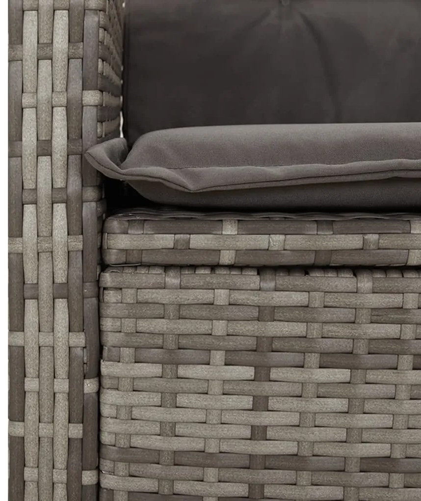 3 pcs conjunto de jantar p/ jardim c/ almofadões vime PE cinza