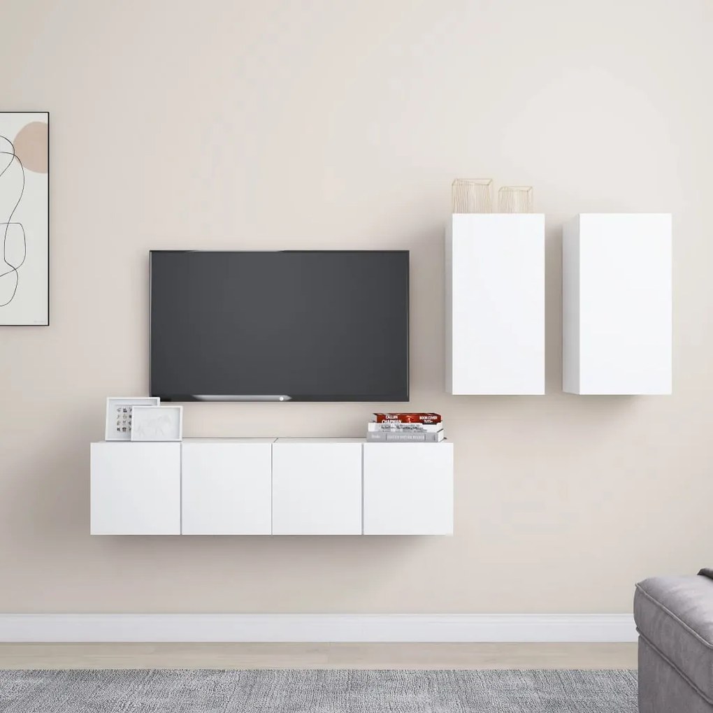 Conjunto de 4 Móveis de Parede de TV Régua S - Branco - Design Moderno