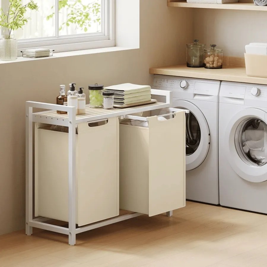 Cesto da roupa suja 73 x 33 x 72 cm com sacos de roupa suja extensíveis bege cappuccino-bege natural