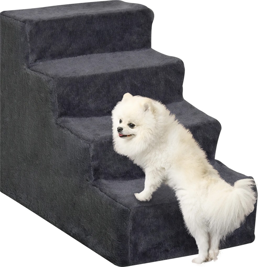 Escada para Animais de Estimação com 4 Degraus Capa Removível e Lavável Escada para Cães Gatos 60x35x44 cm Cinza Escuro