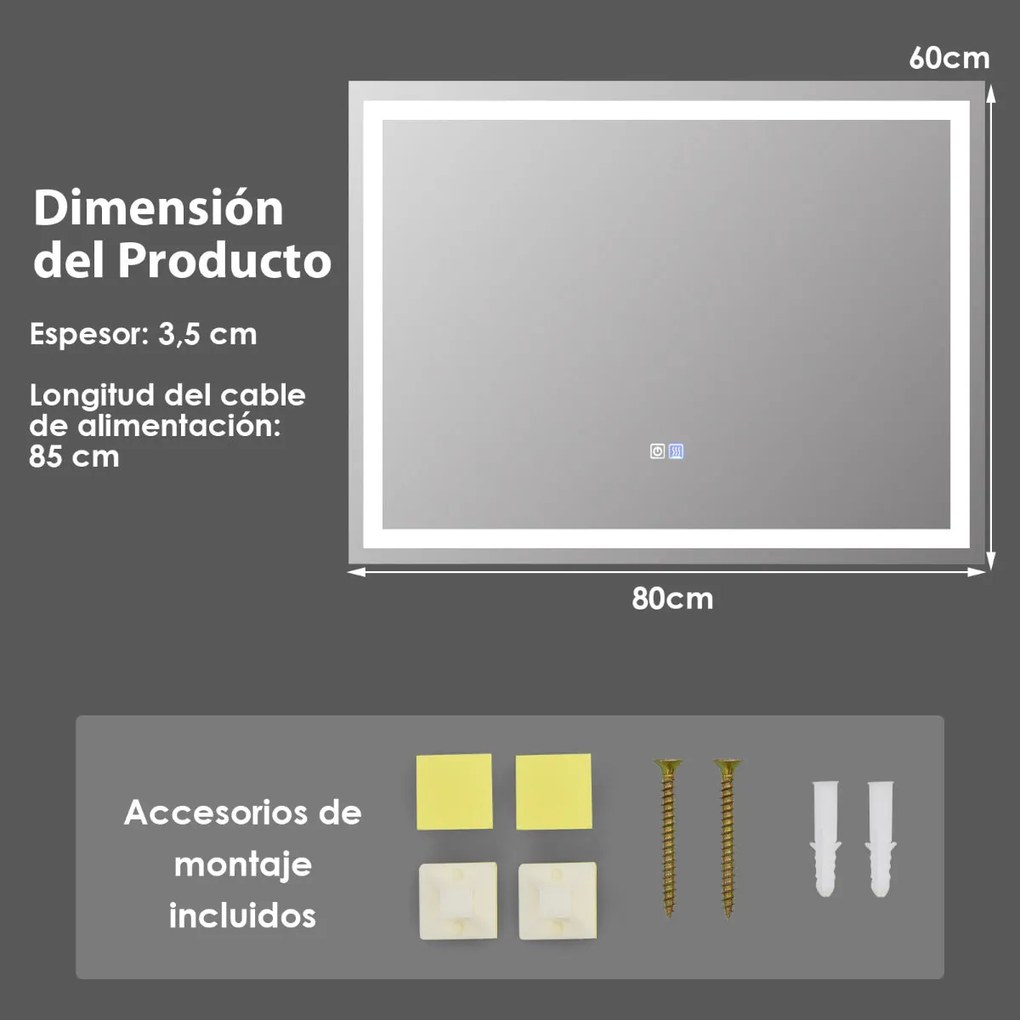 Espelho LED para Casa de Banho "ASTRID" com Interruptor Tátil e Função