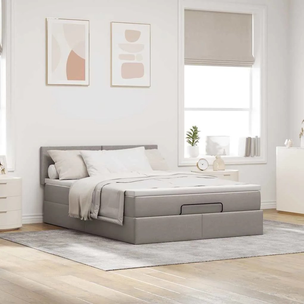 Cama otomana com colchão 140x200 cm tecido cinza