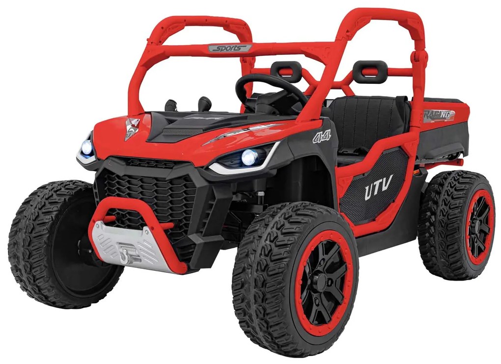Carro elétrico para Crianças 3 a 7 anos, 2 Lugares Farmer Truck UTV Racing 24V 4x4 Rodas Espuma EVA, assento couro ecológico Vermelho