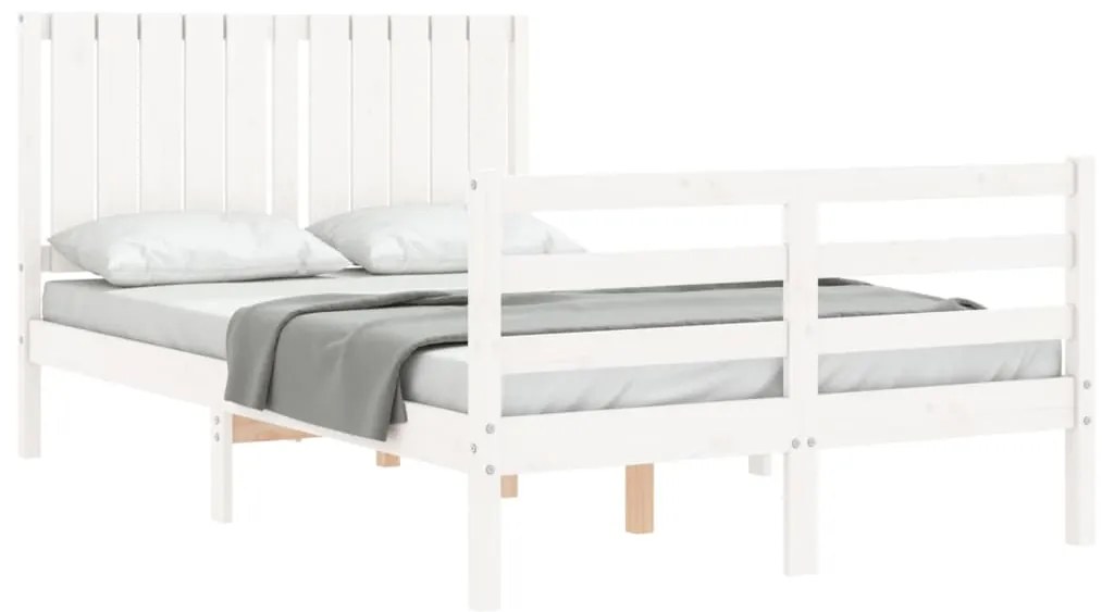 Estrutura de cama com cabeceira 120x200cm madeira maciça branco