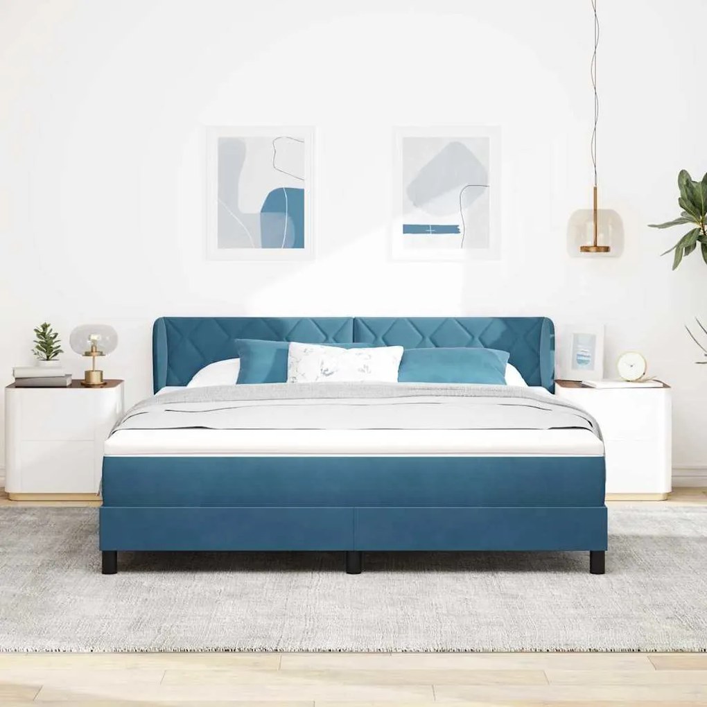 Cama Box Spring vidaXL com Colchão Azul Escuro 180x200 cm Veludo